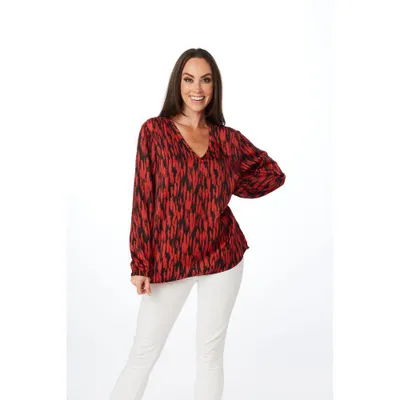 Ah | Stewart Simmons Red And Black Long Sleeve Blouse Alumni Hall