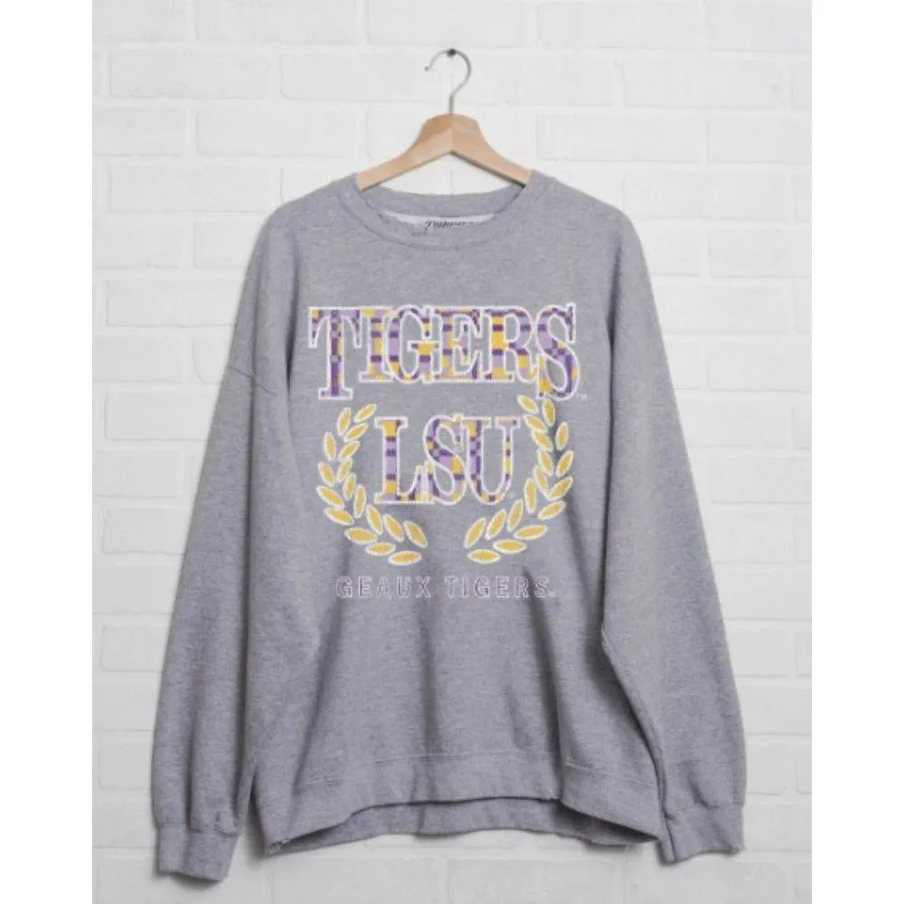 Lsu | Livylu Plaid Crest Thrifted Sweatshirt Alumni Hall