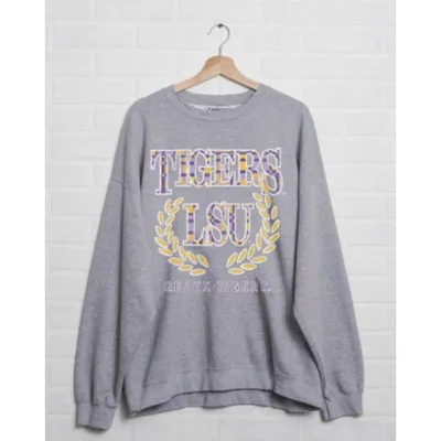 Lsu | Livylu Plaid Crest Thrifted Sweatshirt Alumni Hall