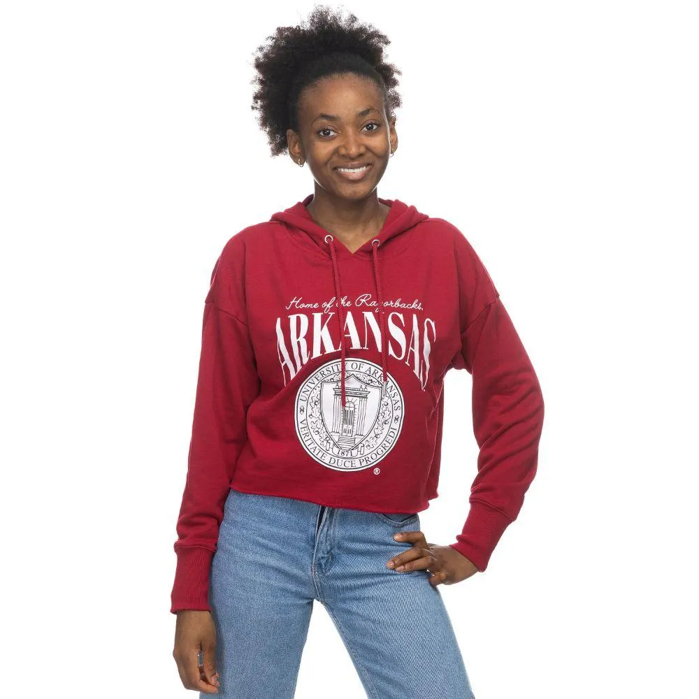 Razorbacks | Arkansas Zoozatz Women's Cropped Script Over Seal Hoodie Alumni Hall