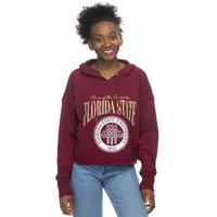 Fsu | Florida State Zoozatz Women's Cropped Script Over Seal Hoodie Alumni Hall