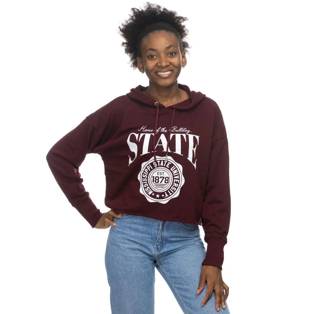 Bulldogs | Mississippi State Zoozatz Women's Cropped Script Over Seal Hoodie Alumni Hall