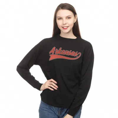 Razorbacks | Arkansas Zoozatz Women's Drop Shoulder Script Long Sleeve Tee Alumni Hall