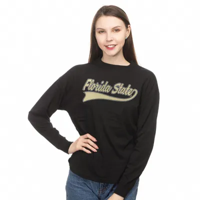 Fsu | Florida State Zoozatz Women's Drop Shoulder Script Long Sleeve Tee Alumni Hall