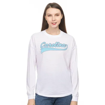 Unc | Zoozatz Women's Drop Shoulder Script Long Sleeve Tee Alumni Hall