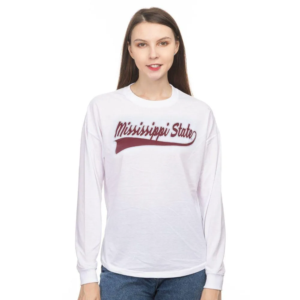 Bulldogs | Mississippi State Zoozatz Women's Drop Shoulder Script Long Sleeve Tee Alumni Hall