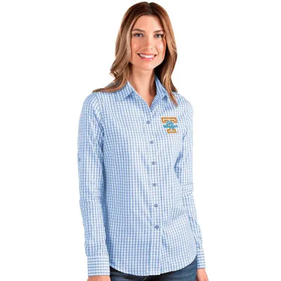 Lady Vols | Tennessee Antigua Women's Structure Gingham Woven Top Orange Mountain