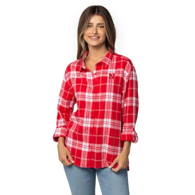 Huskers | Nebraska University Girls Women's Boyfriend Plaid Shirt Alumni Hall