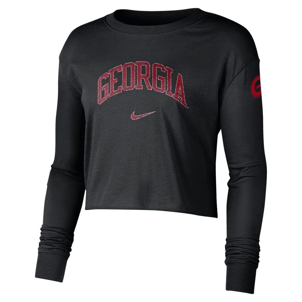 Dawgs | Georgia Nike Women's Cotton Long Sleeve Crop Tee Alumni Hall