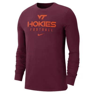 Hokies | Virginia Tech Nike Men's Dri- Fit Team Issue Football Long Sleeve Tee Alumni Hall