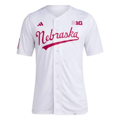 Huskers | Nebraska Adidas Full Button Script Baseball Jersey Alumni Hall