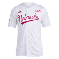 Huskers | Nebraska Adidas Full Button Script Baseball Jersey Alumni Hall