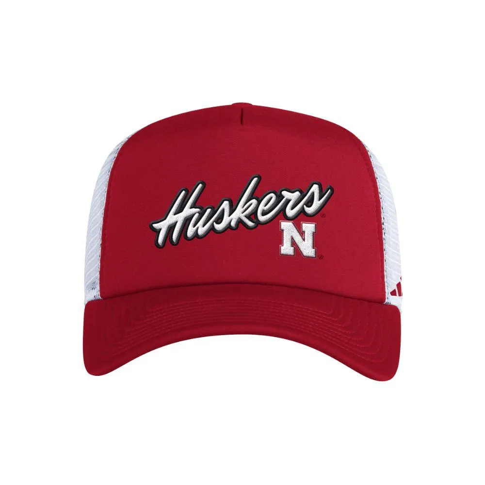  Huskers | Nebraska Adidas Script Foam Trucker Hat | Alumni Hall