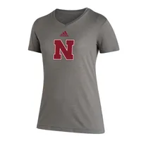 Huskers | Nebraska Adidas Women's Locker Logo V- Neck Blend Short Sleeve Tee Alumni Hall