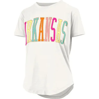 Razorbacks | Arkansas Pressbox Sunshine Glitter Jersey Rounded Bottom Tee Alumni Hall