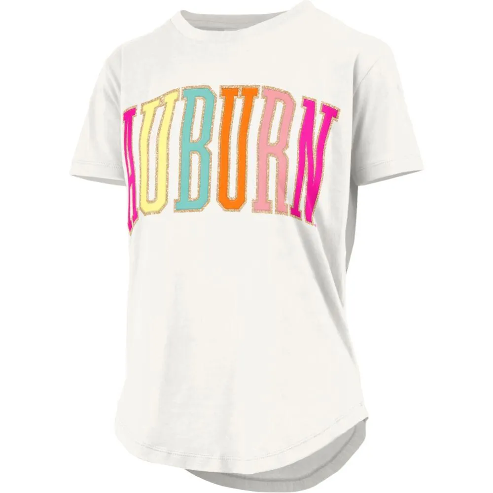 Aub | Auburn Pressbox Sunshine Glitter Jersey Rounded Bottom Tee Alumni Hall