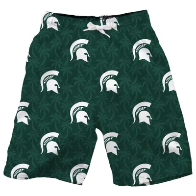 Spartans | Michigan State Wes And Willy Youth Ao Palm Tree Swim Trunk Alumni Hall