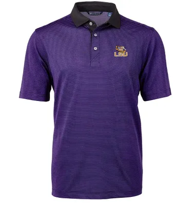 Lsu | Cutter & Amp ; Buck Men's Virtue Eco Micro Stripe Polo Alumni Hall