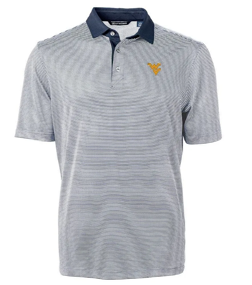 Wvu | West Virginia Cutter & Amp ; Buck Men's Virtue Eco Micro Stripe Polo Alumni Hall