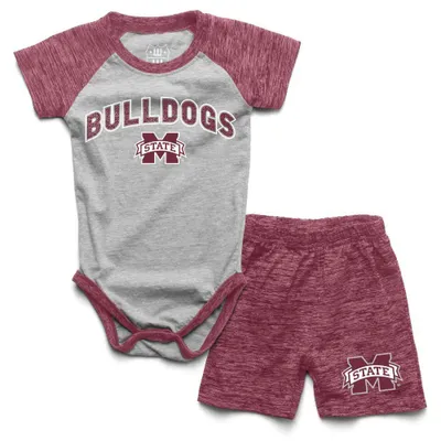 Bulldogs | Mississippi State Wes And Willy Infant Cloudy Yarn Raglan Hopper Set Alumni Hall