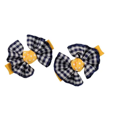 Navy And Gold Hair Bow Pair