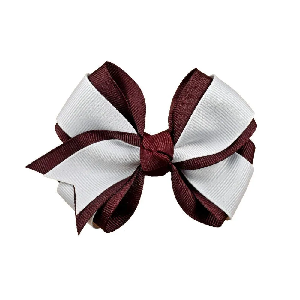  Bulldogs | Maroon And White Fluff Hair Bow | Alumni Hall