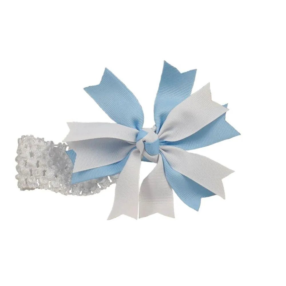  Unc | Light Blue And White Pinwheel Bow Crochet Headband | Alumni Hall