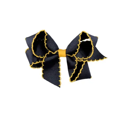  Wvu | Navy And Gold Moonstitch Fluff Hair Bow | Alumni Hall