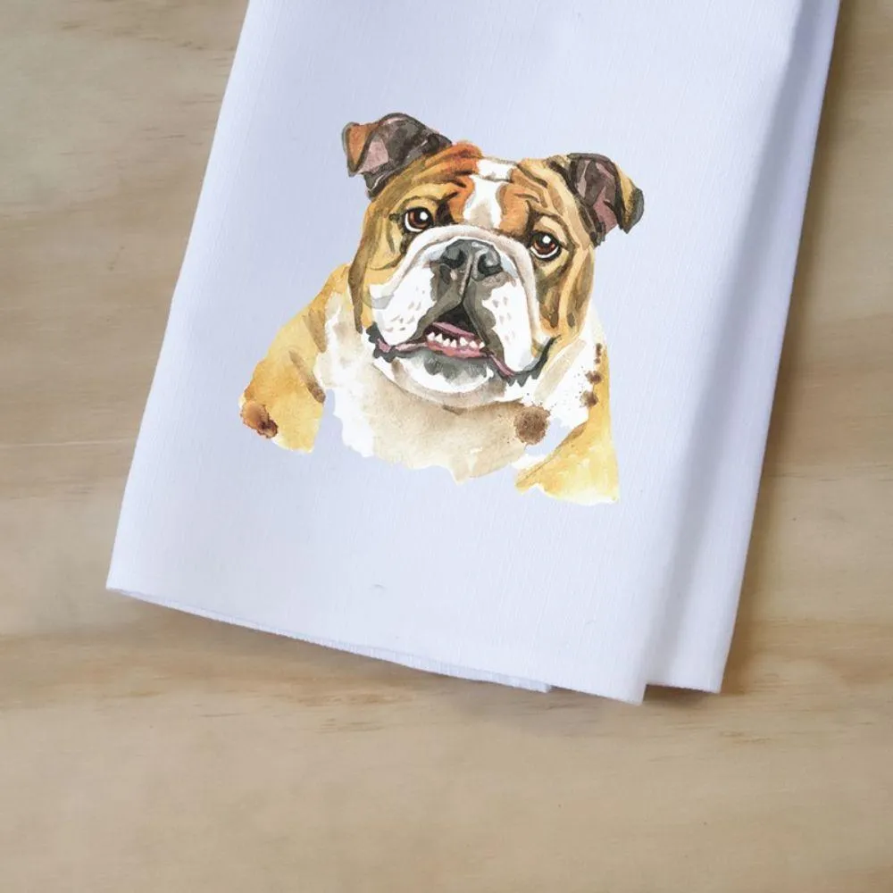 Little Bird Watercolor Bulldog Tea Towel