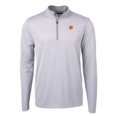 Clemson | Cutter & Amp ; Buck Eco Pique Micro Stripe 1/2 Zip Alumni Hall