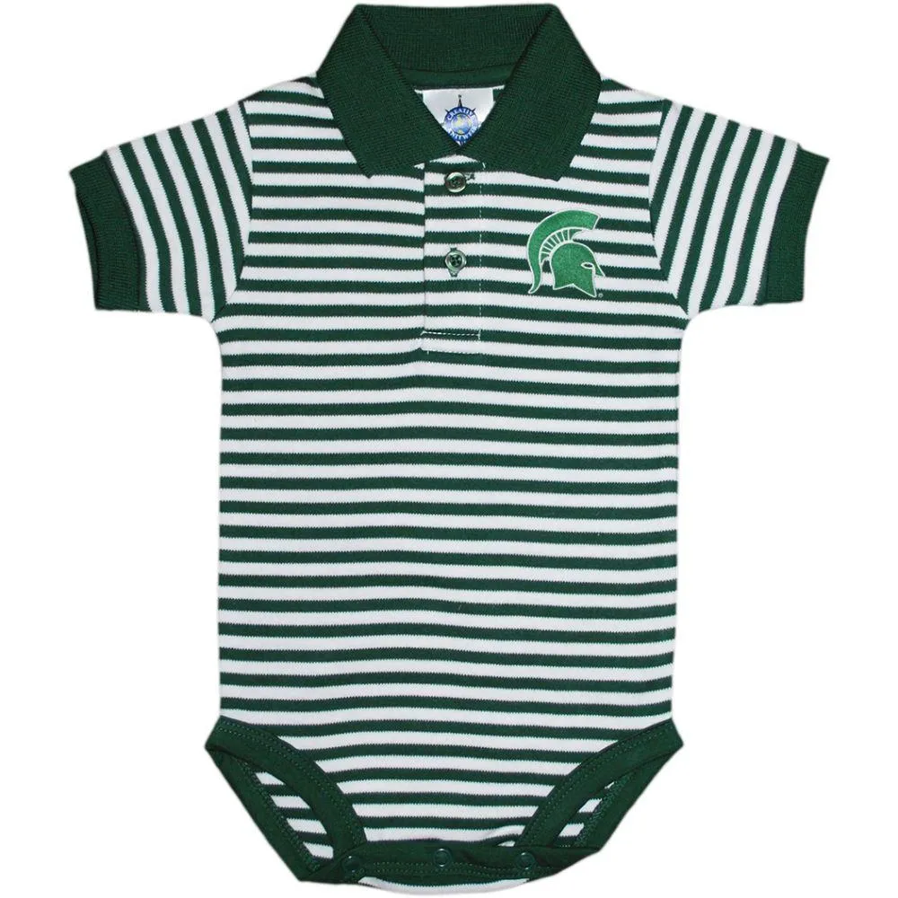 Spartans | Michigan State Infant Striped Polo Spartan Helmet Logo Bodysuit Alumni Hall