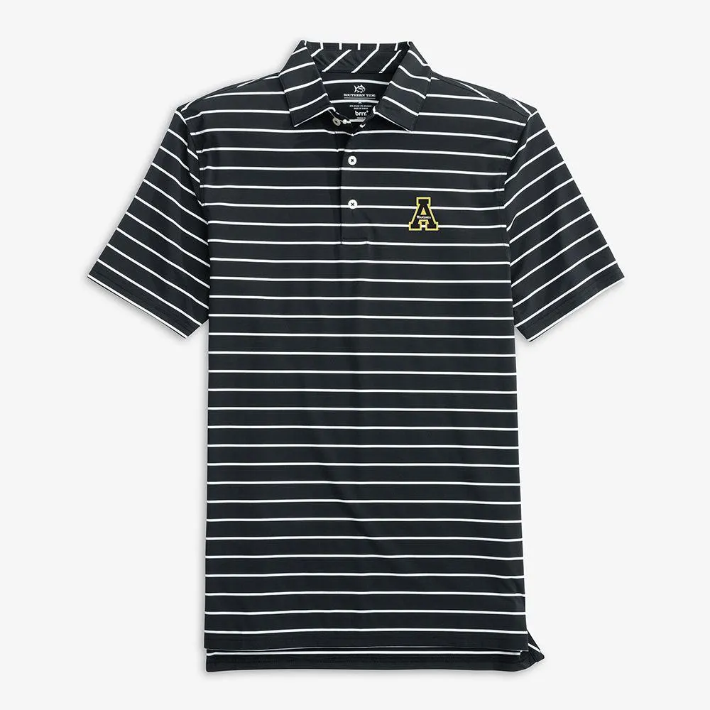 App | Appalachian State Southern Tide Desmond Stripe Performance Polo Alumni Hall