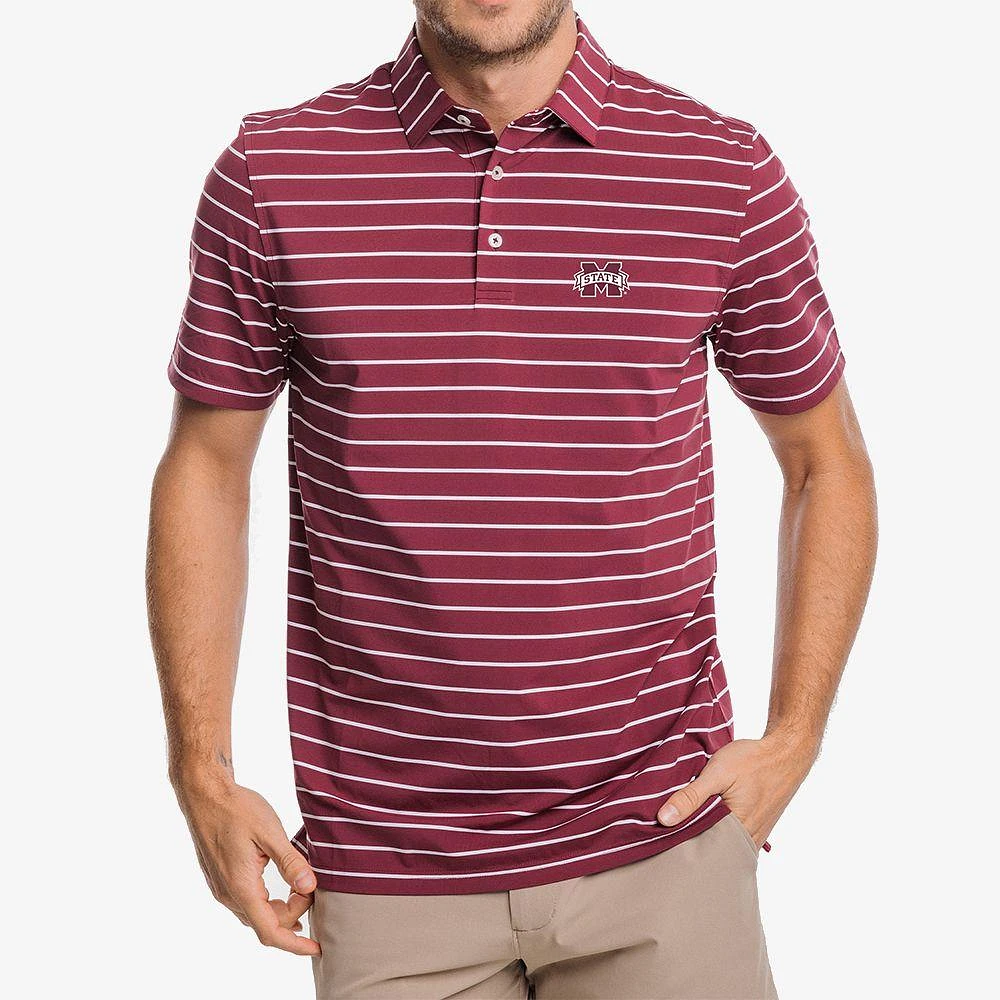 Mississippi State Southern Tide Desmond Stripe Performance Polo