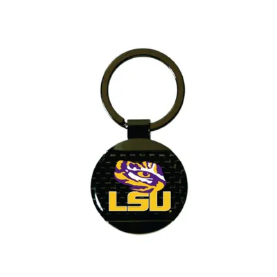 LSU Carbon Fiber Round Keychain