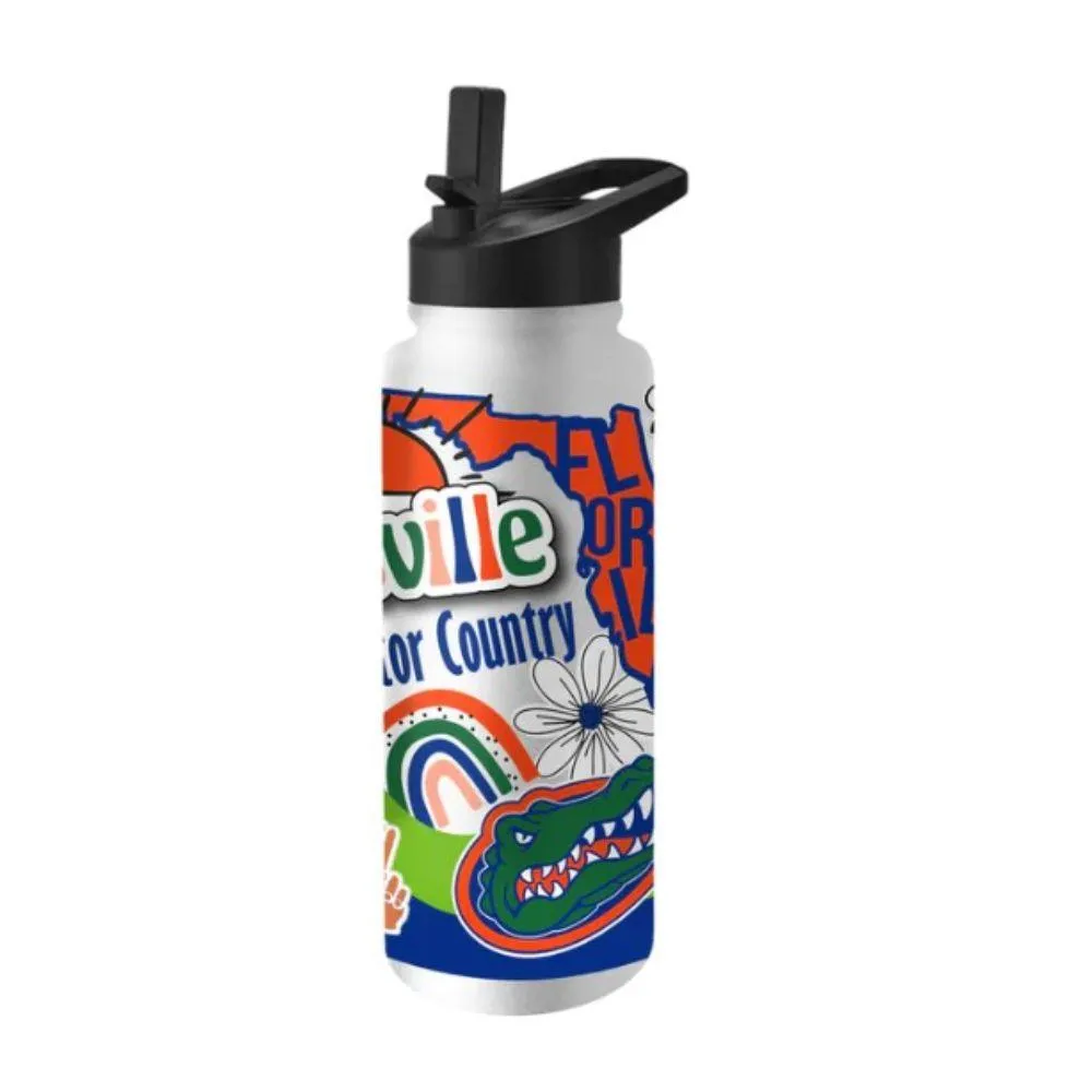 Alabama Script A All Over Print Water Bottle With Straw