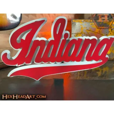  Hoosiers | Indiana Hex Head Metal Script Wall Art 22 X 12  | Alumni Hall