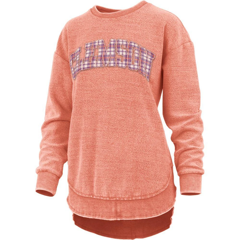 Clemson Pressbox Oakville Plaid Reverse Poncho Pullover