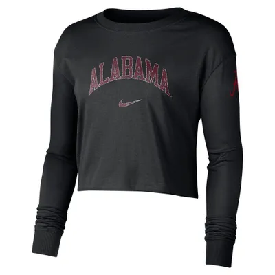 Bama | Alabama Nike Women's Cotton Long Sleeve Crop Tee Alumni Hall