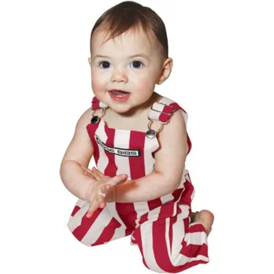 Ahs | Game Bibs Infant Crimson And White Striped Overalls Alumni Hall