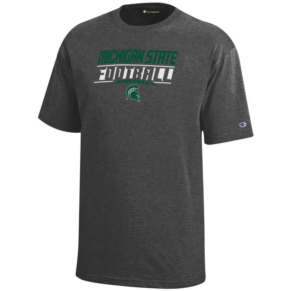 Spartans | Michigan State Champion Youth Wordmark Over Football Laces Tee Alumni Hall