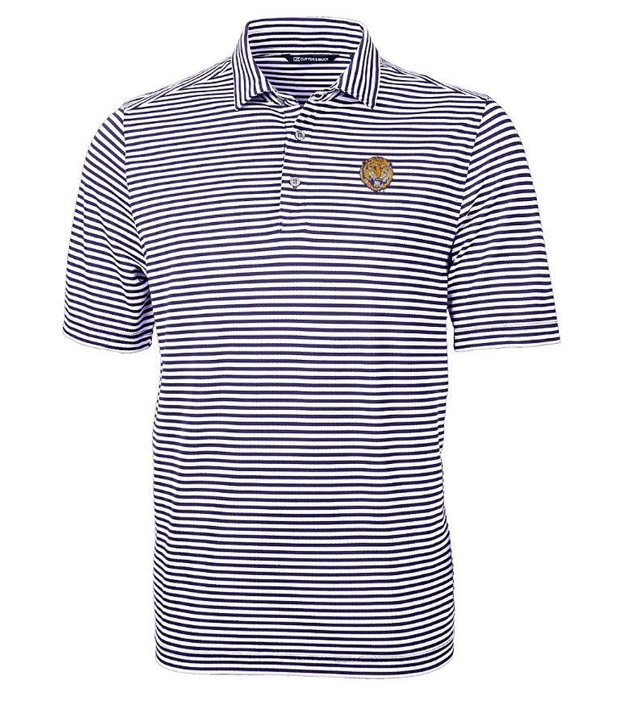 LSU Cutter & Buck Vault Virtue Eco Pique Stripe Polo