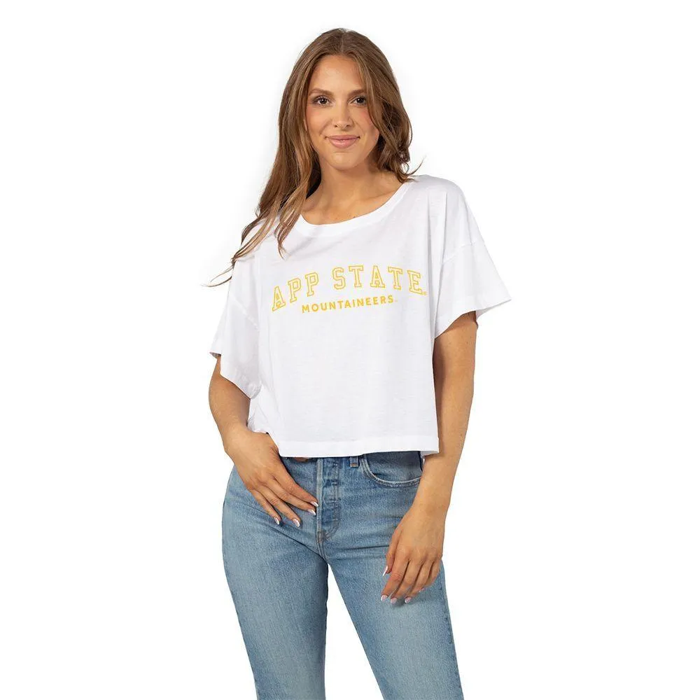 App | State Stacked Outline Sunshine Cropped Tee Alumni Hall