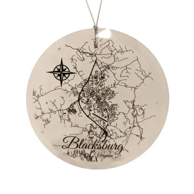  Vt | Blacksburg Glass Map Ornament | Alumni Hall