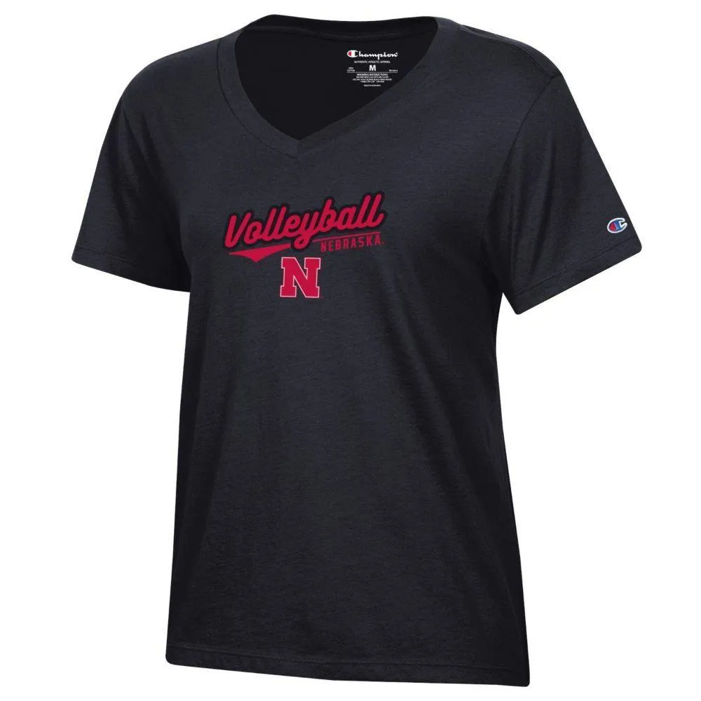 Huskers | Nebraska Champion Women's Volleyball Slant Script Core V- Neck Top Alumni Hall