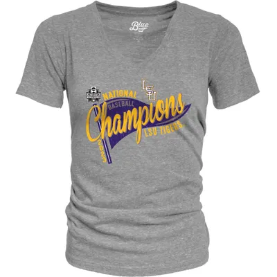 Lsu | Women's 2023 Men's College World Series Champs Tri Blend V- Neck Jackpot Jr Tee Alumni Hall