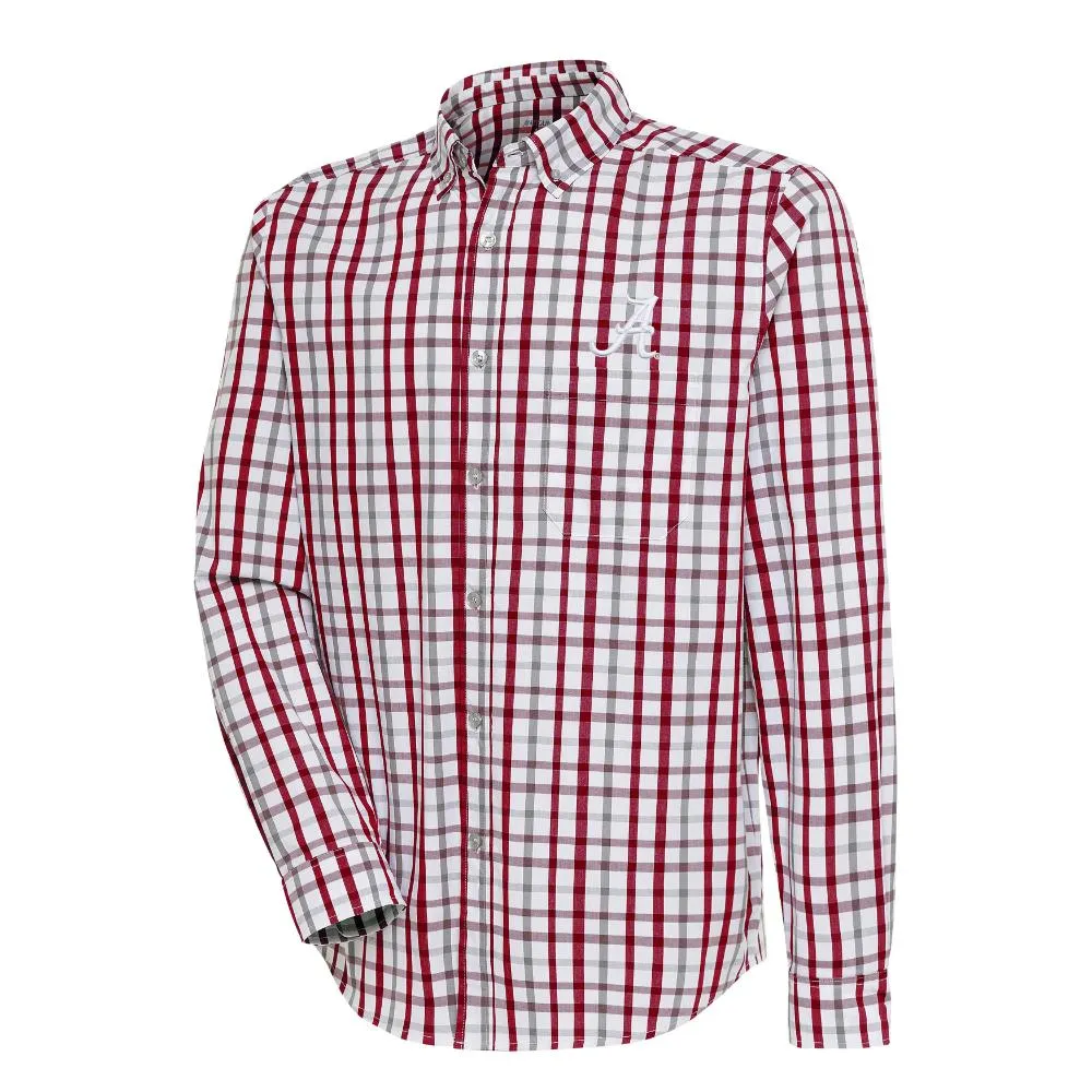 Men's Antigua Red/White Boston Red Sox Ease Flannel Button-Up Long Sleeve  Shirt