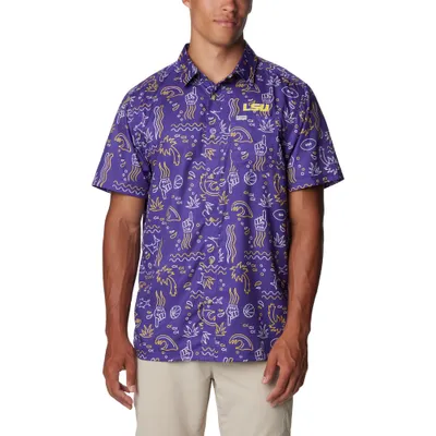 Lsu | Columbia Super Slack Tide Fish Print Woven Shirt Alumni Hall