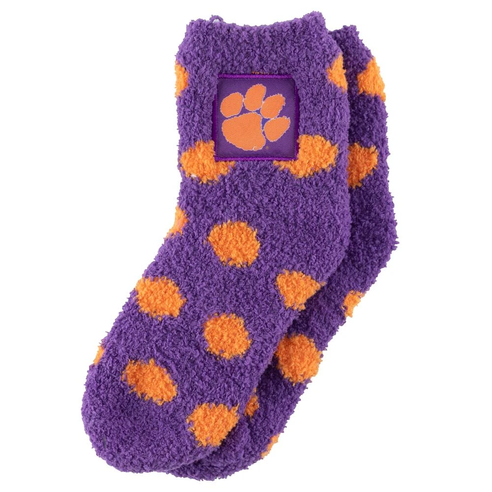 Clemson YOUTH Polka Dot Fuzzy Socks