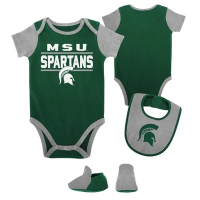 Spartans | Michigan State Newborn Home Field Creeper, Bib, Bootie Set Alumni Hall