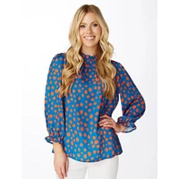 Blue and Orange Stewart Simmons 3/4 Sleeve Blouse